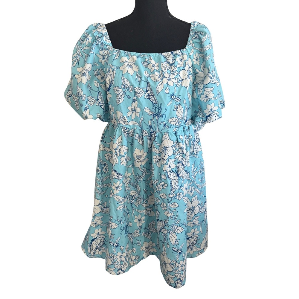 SHEIN Womens Blue Floralfairy Puff Sleeve Mini Dress Size L Corragecore Coquette